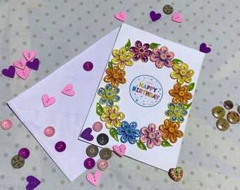 Paper Quilling Birthday Greeting Card, Unique Design, Handmade Gift Card