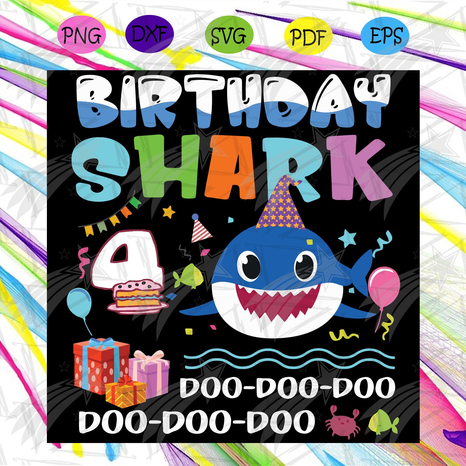 Download Birthday Shark 4 Years Old Svg Birthday Svg Baby Shark Svg | Etsy
