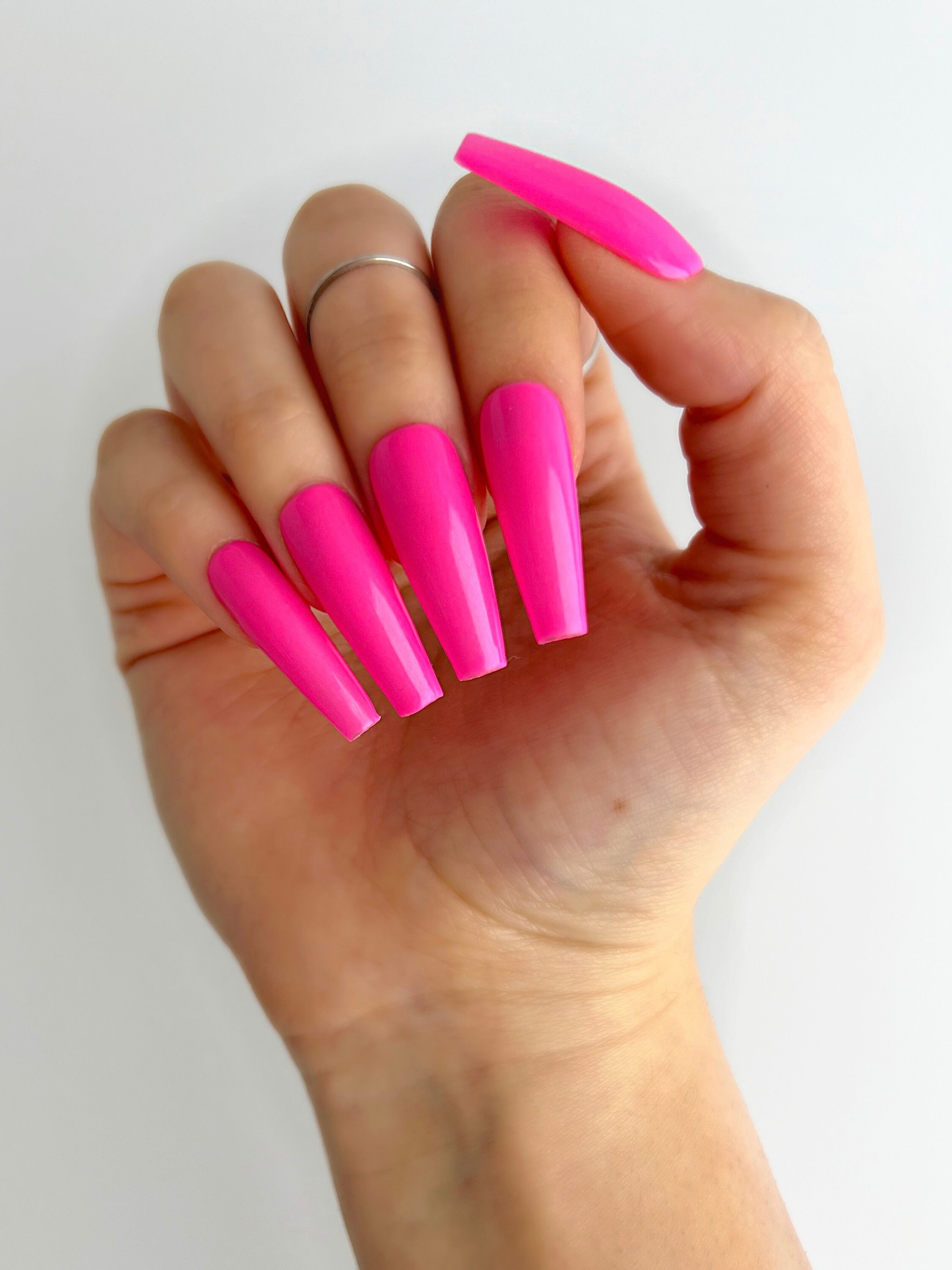 Neon Pink One Color Luxury Press On Nails Long Coffin Press Etsy Ireland Neon Pink One Color Luxury Press On Nails Long Coffin Press Etsy Ireland