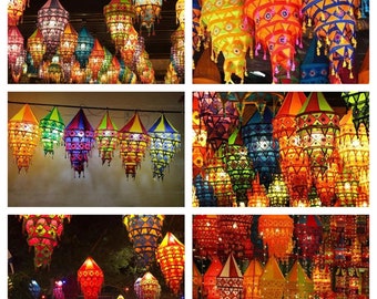 100 pezzi di paralumi in tessuto di cotone Decorazioni per matrimoni indiani Lanterne Lampade Diwali Colorate Hippie Boho Tenda da appendere Lampadari da giardino