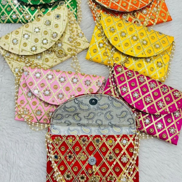 Wholesale Lot Of Indian Handmade Women's Glass/Mirror Work Clutch Purse Wedding Party Clutch Bag, Wedding Favours Bag Return Gift For Guests