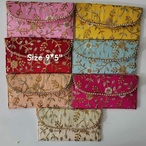 Lot von 100 indischen handgefertigten Damen gestickte Clutch Geldbörse | Potli Tasche| Hochzeit Bevorzugungen Tasche | Rückgabegeschenk für Gäste Party Wear Handtasche