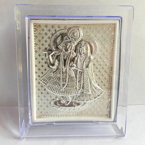 999 Pure Silver Radha Krishna Photo Frame for Gift, Return Gifts Item, Silver Radhe Krishna Photo Frame for Home Décor Gift, Birthday Gift