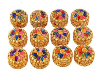 100 Pcs Indian Handicraft Lac Mint Box, Boîte de boucles d’oreilles, Boîte Sindur, Boîte à pièces Cadeau de retour de faveur de mariage pour les invités Cadeaux de pendaison de crémaillère Bateau gratuit