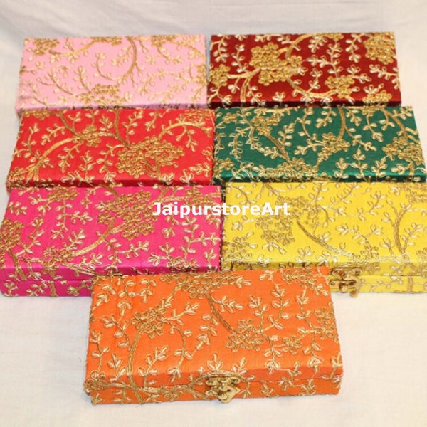 Lot Of 5 To 100 Pcs Indian Embroidered Gift Box, Indian Wedding Sweet Box, Money Card Box, Wedding Shagun Box, Jewelry Box Return Gift Box