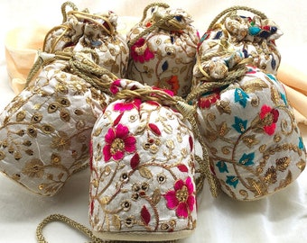 Lot Of Indian Handmade Women's Embroidered Clutch Purse Potli Bag Pouch Drawstring Bag Wedding Favor Return Gift For Guests Free Ship