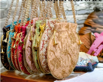 Handicrafts and Jewellery Designer Women Potli Bags, Evening Handbags for women Best for gifting, Diwali Gift, Wedding Favors, Indian Potli
