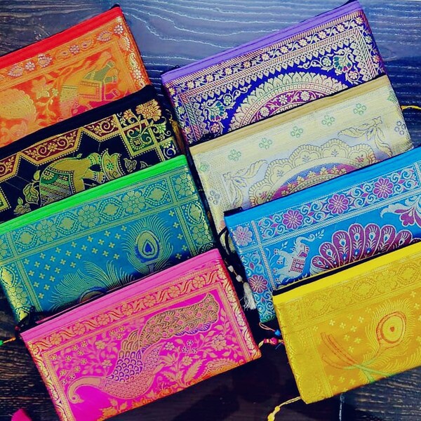 Lot of 100 Silk Clutch Pouch, Indian Wedding Handbag, Wedding favor, Wedding Gift, Envelope, Indian Return Gift, Gift for Her, Clutch Bag