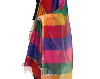 5 TO 100 pcs Lot Of Indian Multicolored Dupatta, Poly Silk Checkered Dupatta, Women's Heavy Dupatta with Zari Boarder for Gift