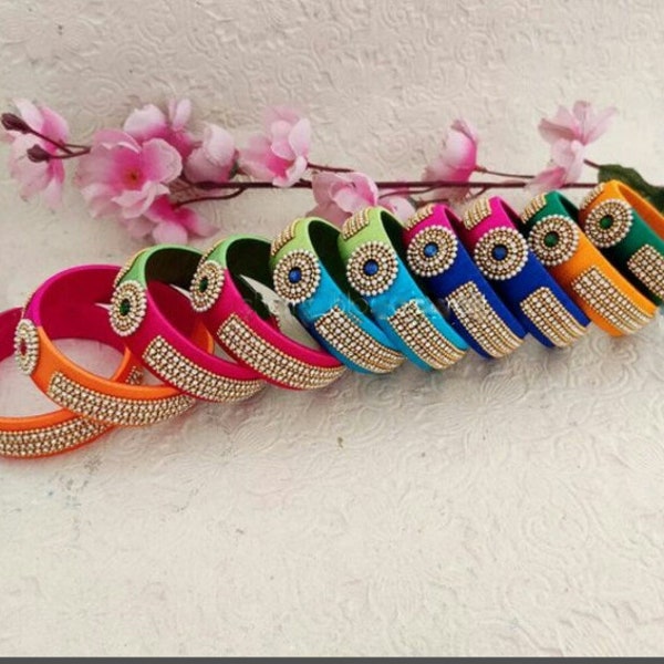 5 Pair Hand Crafted Dual Color Silk Thread Bangles Set, For Bridesmaid Wedding Special Thread Had Kada Set, Churi Set, Hand Bracelet Set