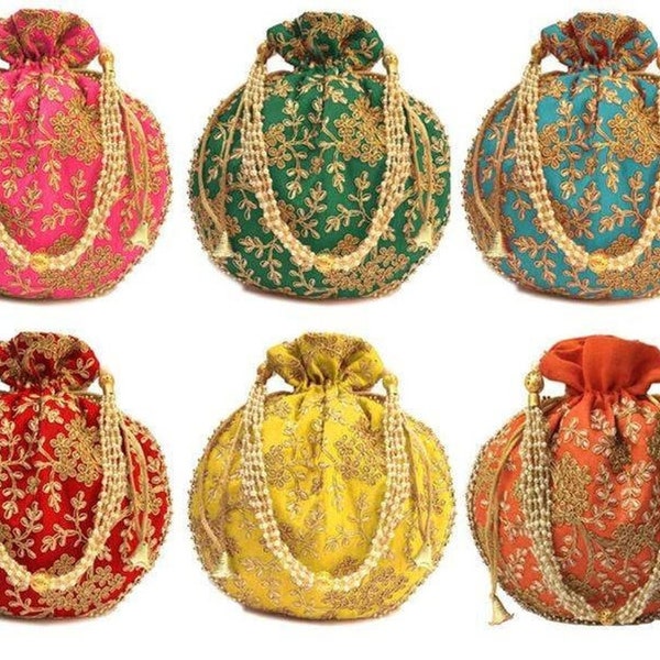 Lot Of 100 Indian Handmade Women's Embroidered Clutch Purse Potli Bag Pouch Drawstring Bag Wedding Favor Return Gift For Guests Free Ship