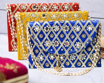 Lot of 100 Indian Handmade Women's Gota Mirror Work Clutch Purse, Baby Shower Gift, Wedding Favours Bag, Return Gift For Guest, Shagun Purse