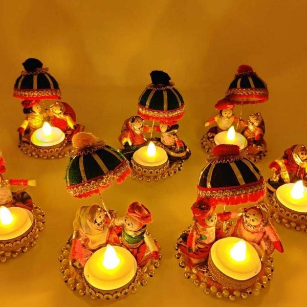 2 umbrellas couple Puppet T Light Candle Holder for Home Decor,Diwali gift Tea light candle Puppet candle festive decoration Christmas gift