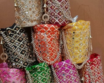 Lot Of 100 Indian Handmade Women's Potli Bag Pouch Clutch Purse Pouch Drawstring Bag Wedding Favor Return Gift For Guests, Express Free Ship