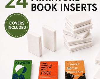 24 Miniatur Bucheinlagen für Puppenstuben | Bücher im Maßstab 1:12 | 3D gedruckte blanko Minibücher | Puppenhaus Bibliothek Bücher | Bezug enthalten