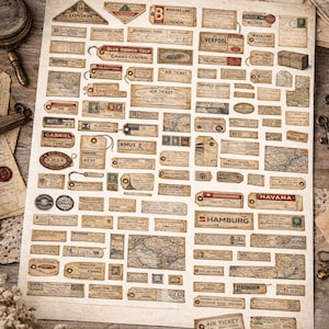 1:12 Scale Travel Journal Printable | Vintage Miniature Tickets, Luggage Tags and Maps | Dollhouse Paper & Junk Journal Ephemera