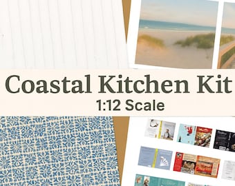 Puppenhaus Küstenküche Printables: Shiplap, Azulejo Tiles, Strandansichten (PDF & PNG)