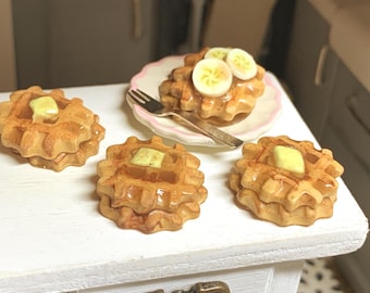 Miniature Waffle Breakfast | 1:12 Scale Dollhouse Food | Realistic Clay Miniatures | Dollhouse Kitchen | Tiny Food Art, Mini Waffles
