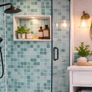 Papel pintado imprimible en miniatura a escala 1:12, papel pintado de mosaico verde menta, papel pintado para baño de casa de muñecas, miniazulejo para pared de cocina.