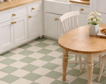 Pavimento in piastrelle color verde salvia e crema per casa delle bambole in miniatura stampabile / Pavimento per casa delle bambole in scala 1:12 STAMPABILE