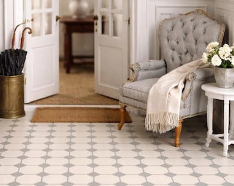 Dollhouse Miniature Victorian Stone Grey & Cream Tile Flooring Printable | 1:12 Scale Dollhouse Floor