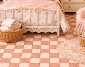 1:12 Distressed Fliesenboden Dusty Rose und Creme | Vintage Distressed Miniatur Boden | Nahtloser Puppenhaus Boden DRUCKBAR