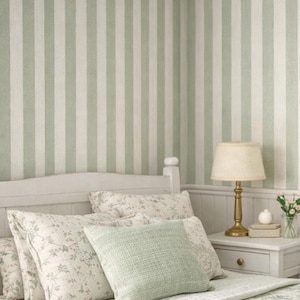 Dollhouse Miniature Sage & Cream Striped Wallpaper | 1:12 Scale Printable Wallpaper | Neutral Mini Interior DIGITAL DOWNLOAD