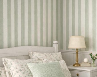 Papel pintado de rayas color salvia y crema para casa de muñecas en miniatura / Papel pintado imprimible a escala 1:12 / Interior neutro en miniatura DESCARGA DIGITAL
