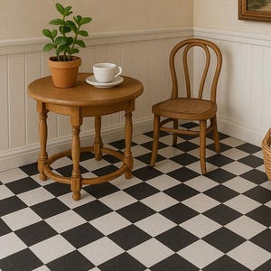 Dollhouse Miniature Black & White Checkerboard Tile Floor Printable | 1:12 Scale Dollhouse Flooring