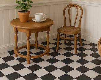 Dollhouse - Carrelage de sol en damier noir et blanc miniature à imprimer | Revêtement de sol pour maison de poupée à l'échelle 1:12
