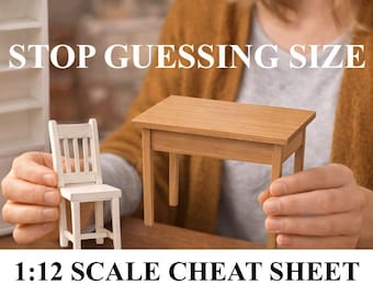 Dollhouse Scale Guide (No Math) 1:12 Miniatur-Größentabelle & druckbare Planungsblätter für Räume, Möbel und Drucksachen