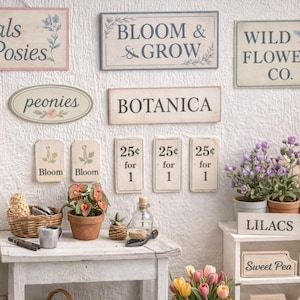 Dollhouse Miniature Flower Shop Signs Printable | 1:12 Scale Garden & Floral Shop Ephemera (Printable)