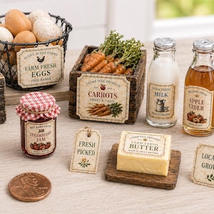 1:12 Scale Farm Stand Labels Printable | Miniature Produce Labels | Dollhouse Food Packaging | Rustic Farm Market DIY