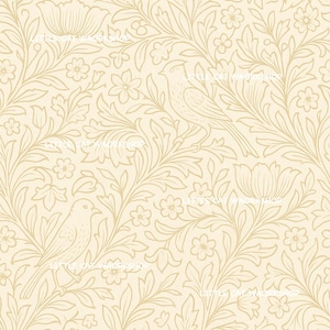 Neutral Bird & Floral Miniature Wallpaper | 1:12 Scale Printable Cottagecore Dollhouse Wall Art William Morris Inspired Dollhouse Wallpaper