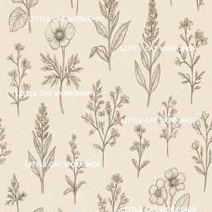 Neutral Floral Miniature Wallpaper | 1:12 Scale Printable Cottagecore Dollhouse Wall Art William Morris Inspired Dollhouse Wallpaper