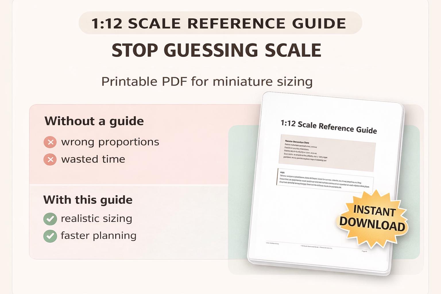 Dollhouse Scale Guide (no Math) 1:12 Miniature Size Chart & Printable ...