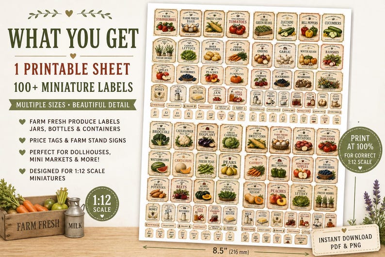 1:12 Scale Farm Stand Labels Printable | Miniature Produce Labels ...