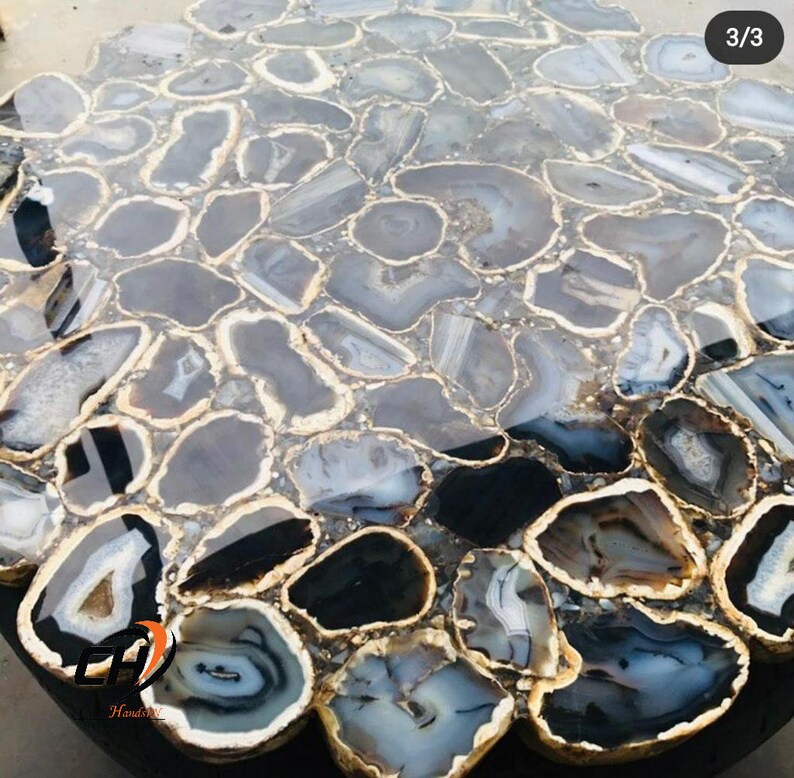 Agate Table Top Round Table Natural Agate Table Agate Stone Etsy