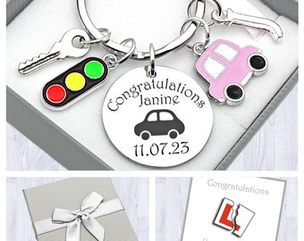 Driving Test Gift. Personalized. Congratulations You've Passed. Pink Car. New Driver. Personalized Engraved Charm. Keyring