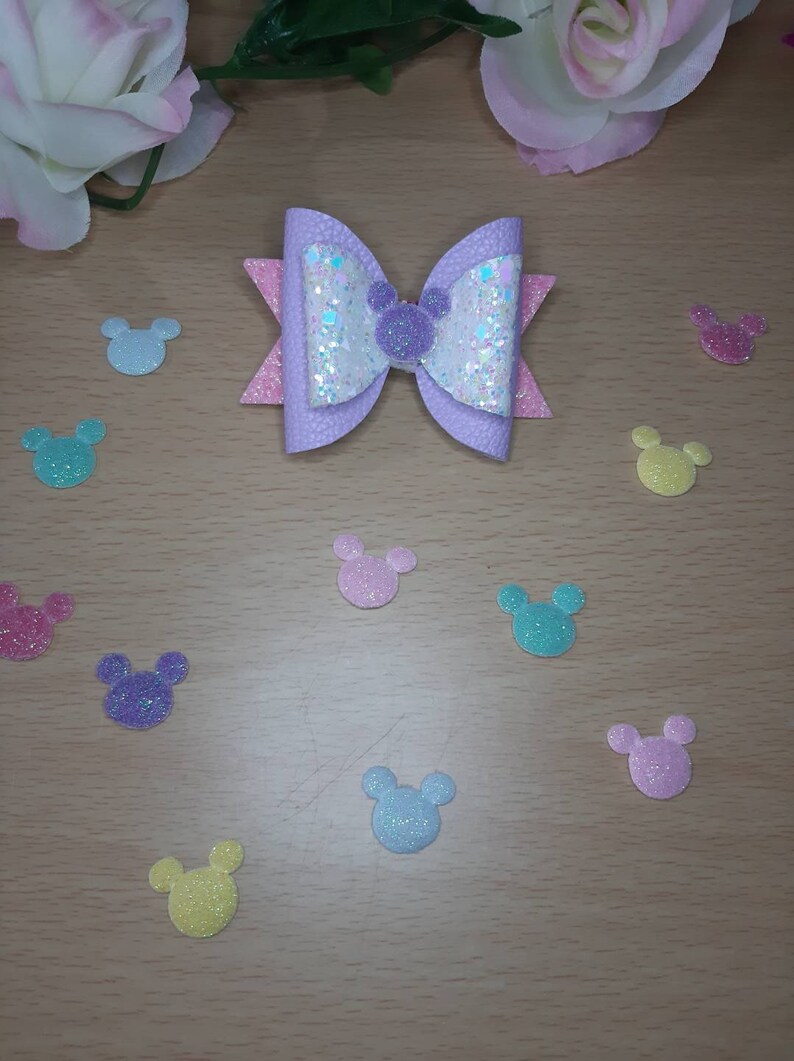 Pretty pink and purple hair bow clip With mickey mouse topper customised your colours to personalise
