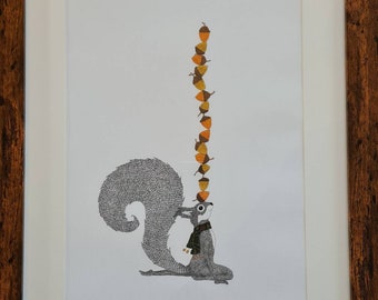 Totally Nuts. Limited edition print. A3 size. Wall art squirrel