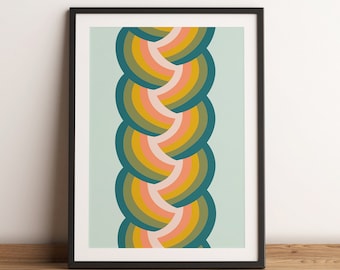 Abstract Waves in Candy Blue | 70's Poster | Printable | Instant Download | Retro Print Home Decor | Vintage | Funky Digital Art |