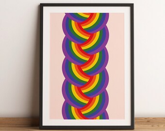 Pride Rainbow Print | 70's Poster | Printable | Instant Download | Retro Print Home Decor | Vintage | Funky Digital Art | Abstract Waves