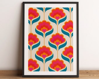 70's Poster | Printable | Instant Download | Retro Print Home Decor | Vintage | Floral Print | Funky Digital Art | Abstract Flower Print