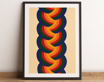 Abstract Waves in Dark Retro | 70's Poster | Printable | Instant Download | Retro Print Home Decor | Vintage | Funky Digital Art |
