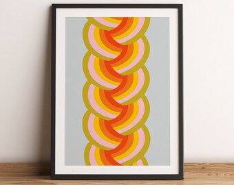 Abstract Waves in Wildflower | 70's Poster | Printable | Instant Download | Retro Print Home Decor | Vintage | Funky Digital Art |