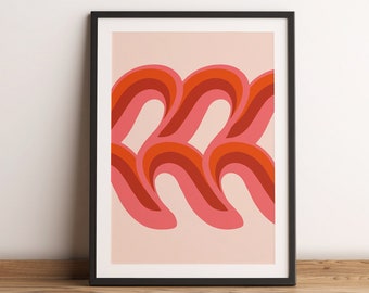 70s Retro Poster Print | Vintage Wall Art | Funky Abstract Waves | Printable Digital Download | Retro Home Decor | Boho Art Print