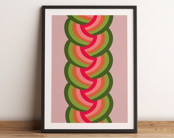 Abstract Waves in Watermelon | 70's Poster | Printable | Instant Download | Retro Print Home Decor | Vintage | Funky Digital Art |