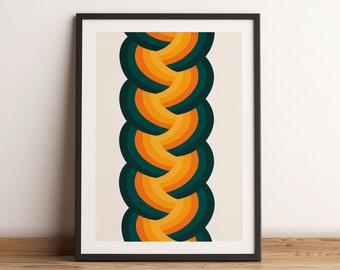 Abstract Waves in Orange and Turquoise | 70's Poster | Printable | Instant Download | Retro Print Home Decor | Vintage | Funky Digital Art |