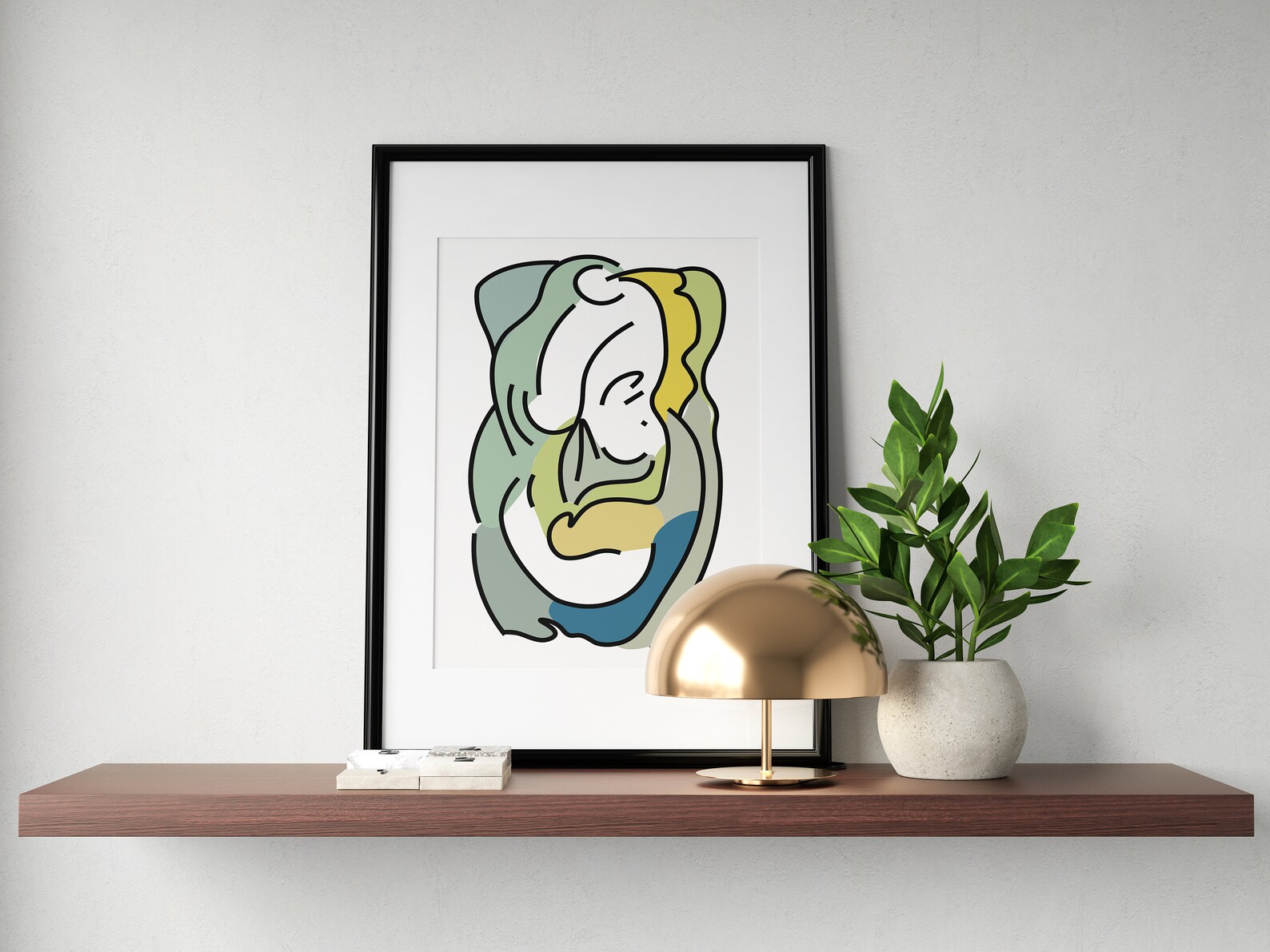 Yellow and Blue Abstract Wall Art Home Decor Poster Print Line Abstract